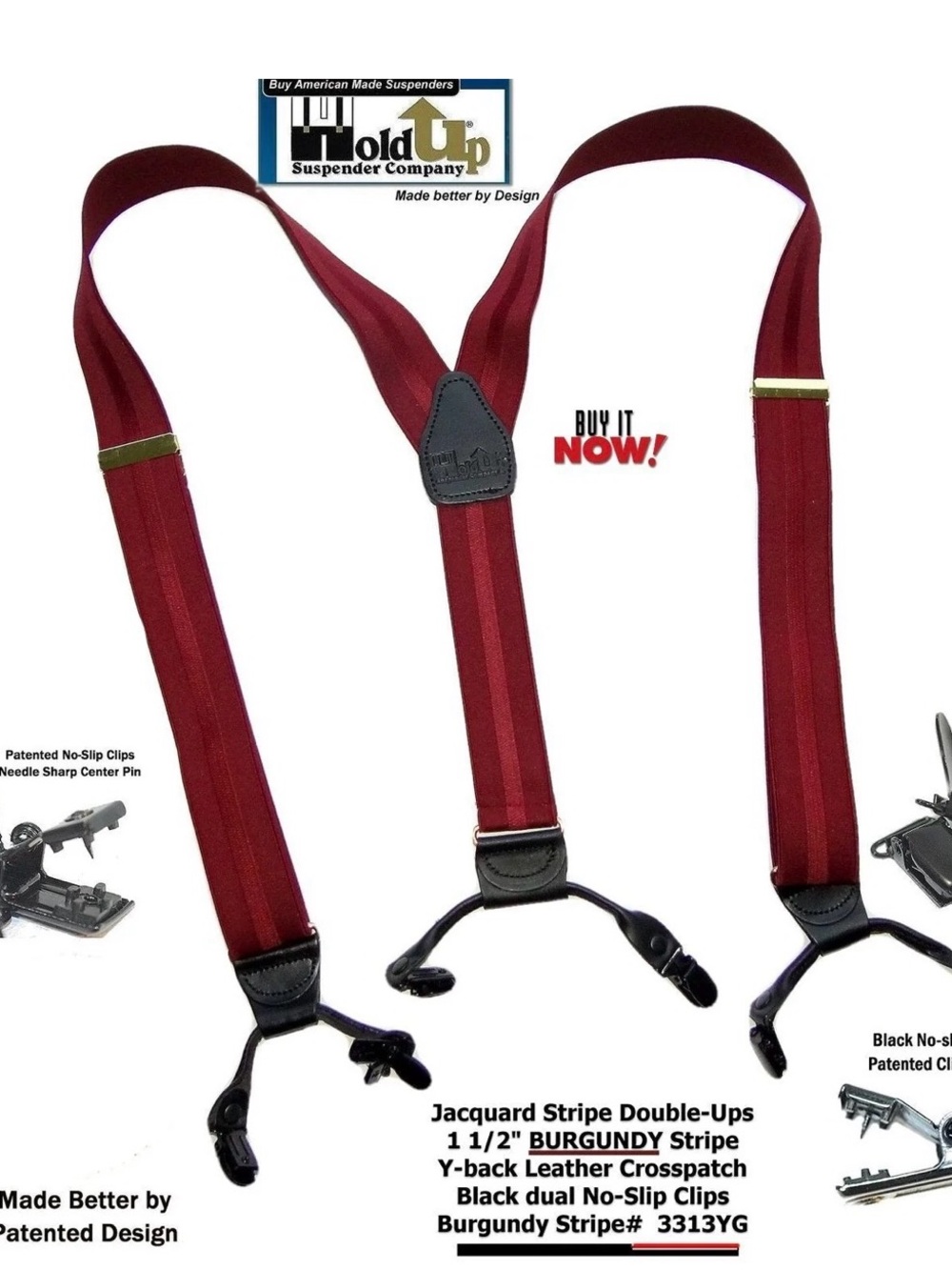 Holdup Men's Burgundy on Burgundy Jacquard Weave Suspenders with Leather Trim